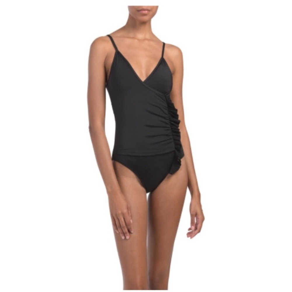 Rachel Roy Black One Piece Side Ruffle Swimsuit‎